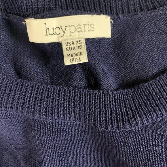 Lucy Paris Navy Ruffle Knit Sweater Top XS Cottagecore Parisian Romantic Chic - Picture 4 of 5